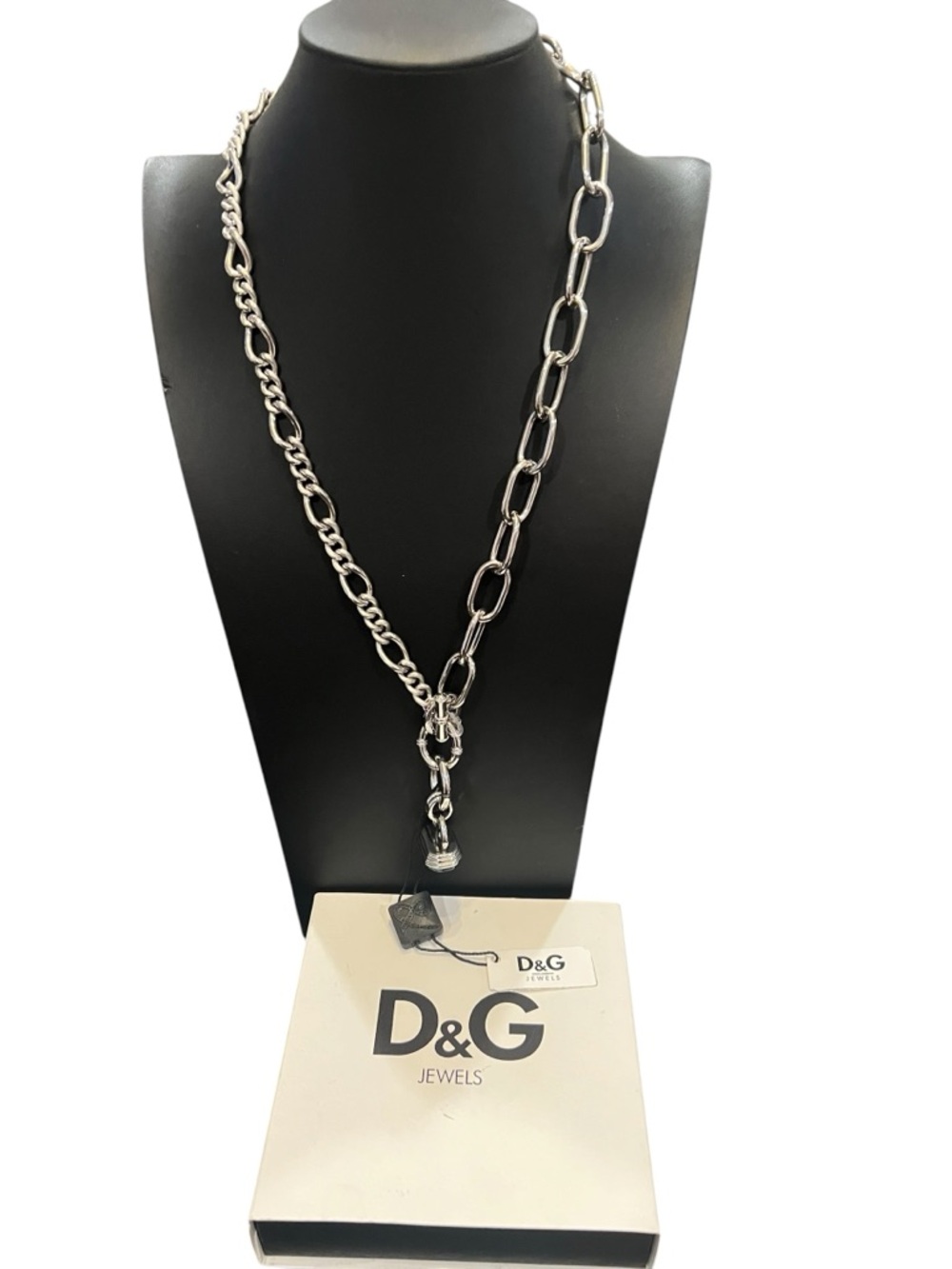 D&G Silver-Tone Mixed Link Necklace with Toggle Charm